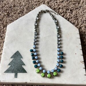 J. Crew Factory Lime Green, Teal & Light Blue Crystal Necklace